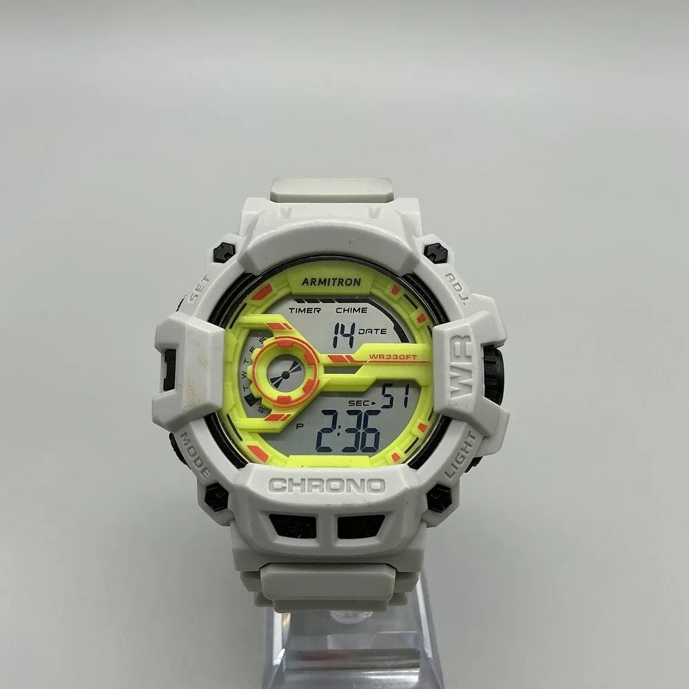 Armitron WR330FT Mens Watch 52mm Yellow Digital White Resin Day Date White Case
